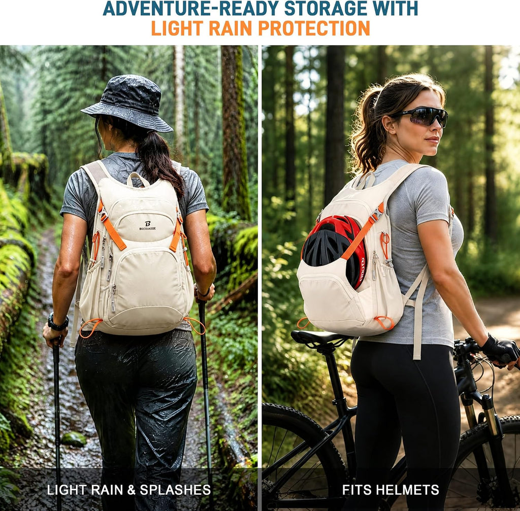 BECOJADDE 20L Hiking Backpack Lightweight Travel Backpacks Water-Resistant Daypack Fits Cycling Helmets for Men Women for Daily Outdoor Camping, Beige