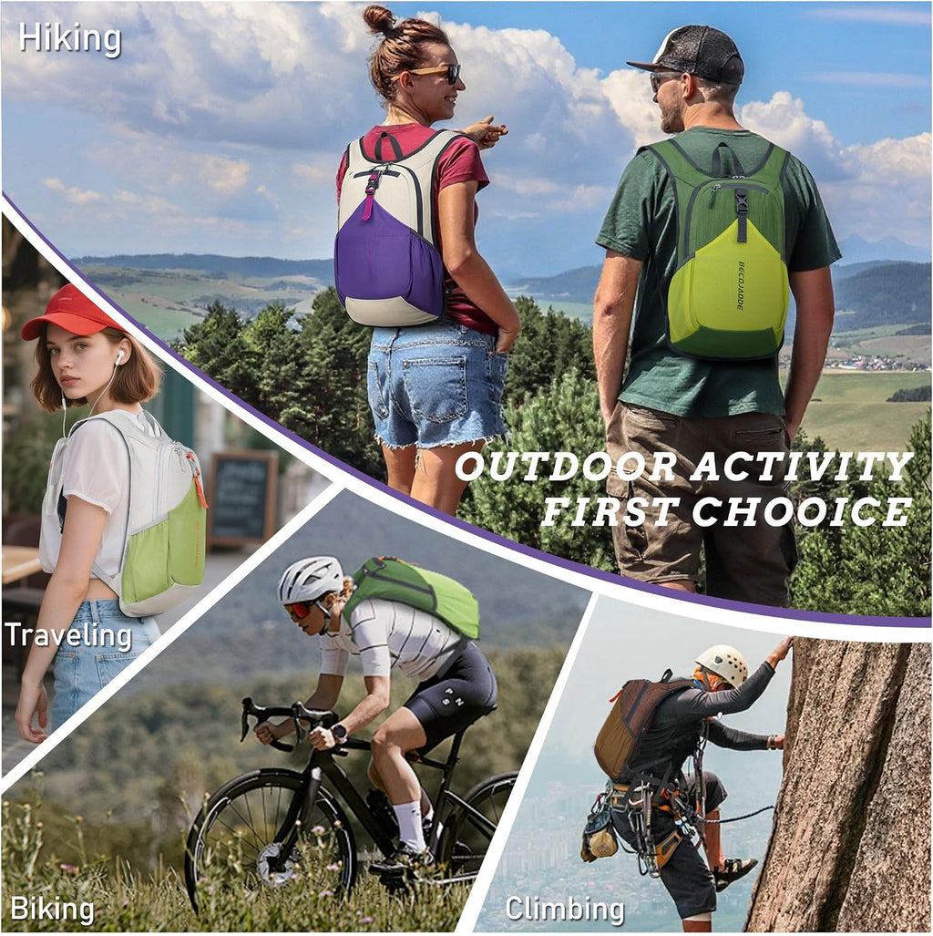 BECOJADDE 15L Small Hiking Backpack for Men Women Foldable Packable Back Pack Ultralight Hiking Daypack for Travel Camping Outdoor, Beige