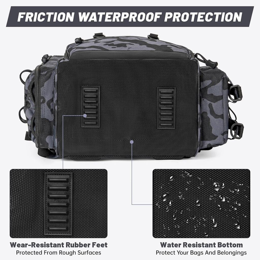 40L Tackle Fishing Backpack with 2 Rod Holders, Fits 4 3600 Trays