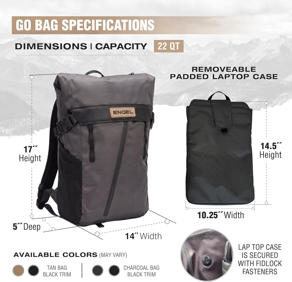 ENGEL GoBag 20 Quart Lightweight, Easy Access Dry Bag Backpack in Charcoal