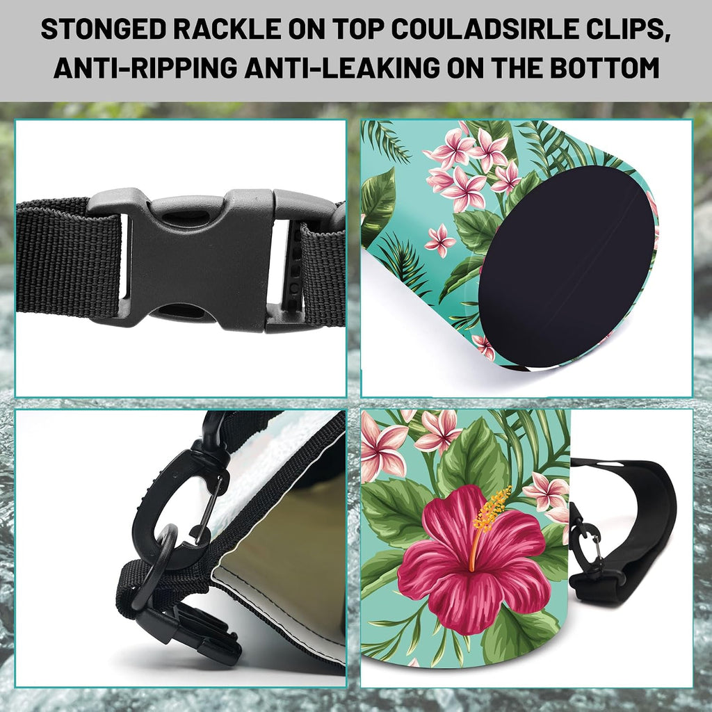 5L Waterproof Dry Bag, Tropical Summer Watercolor Hibiscus Backpack