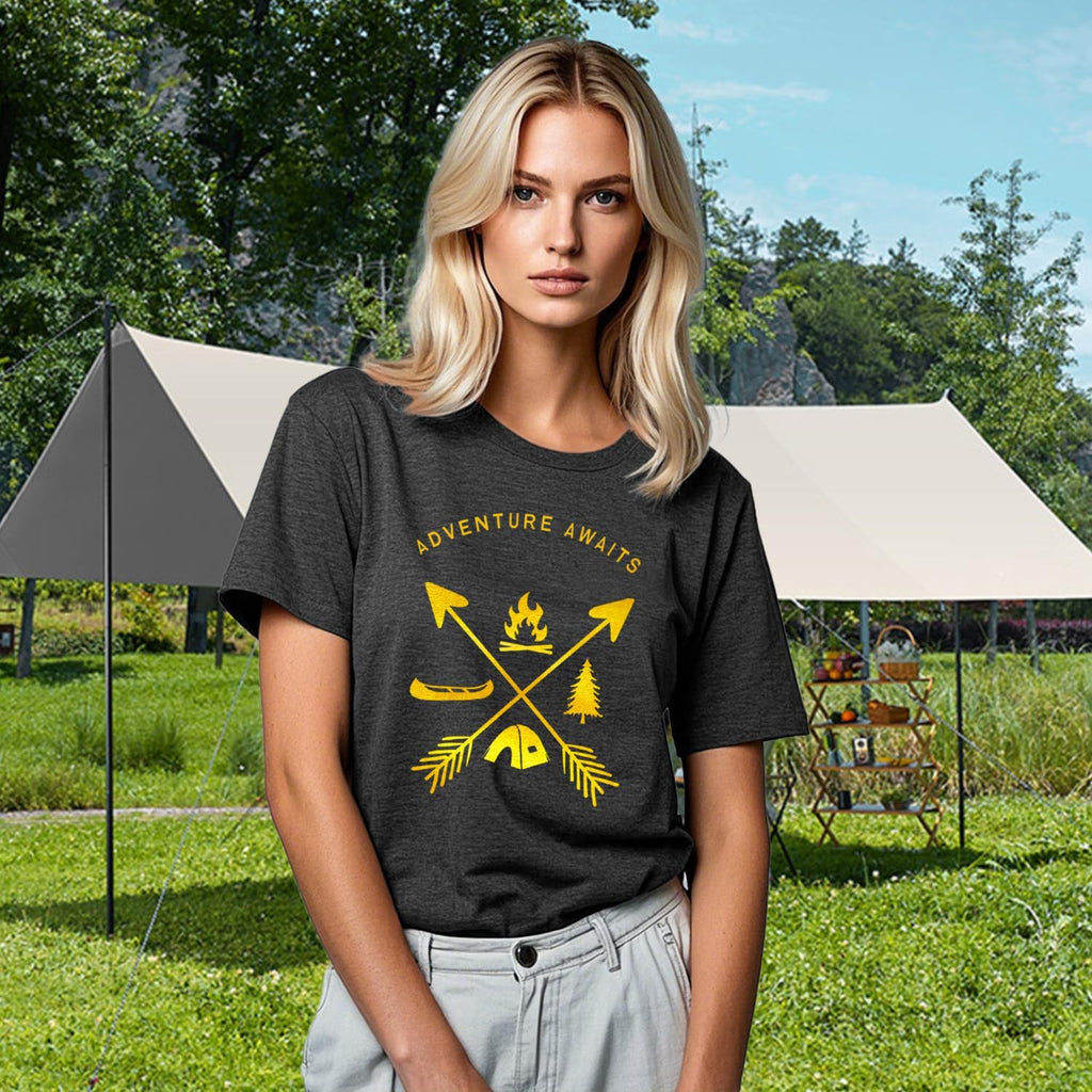 Womens Adventure Awaits Shirts Outdoor Lifestyle Camping Hiking T-Shirt Nature Travel Camp Life Tee
