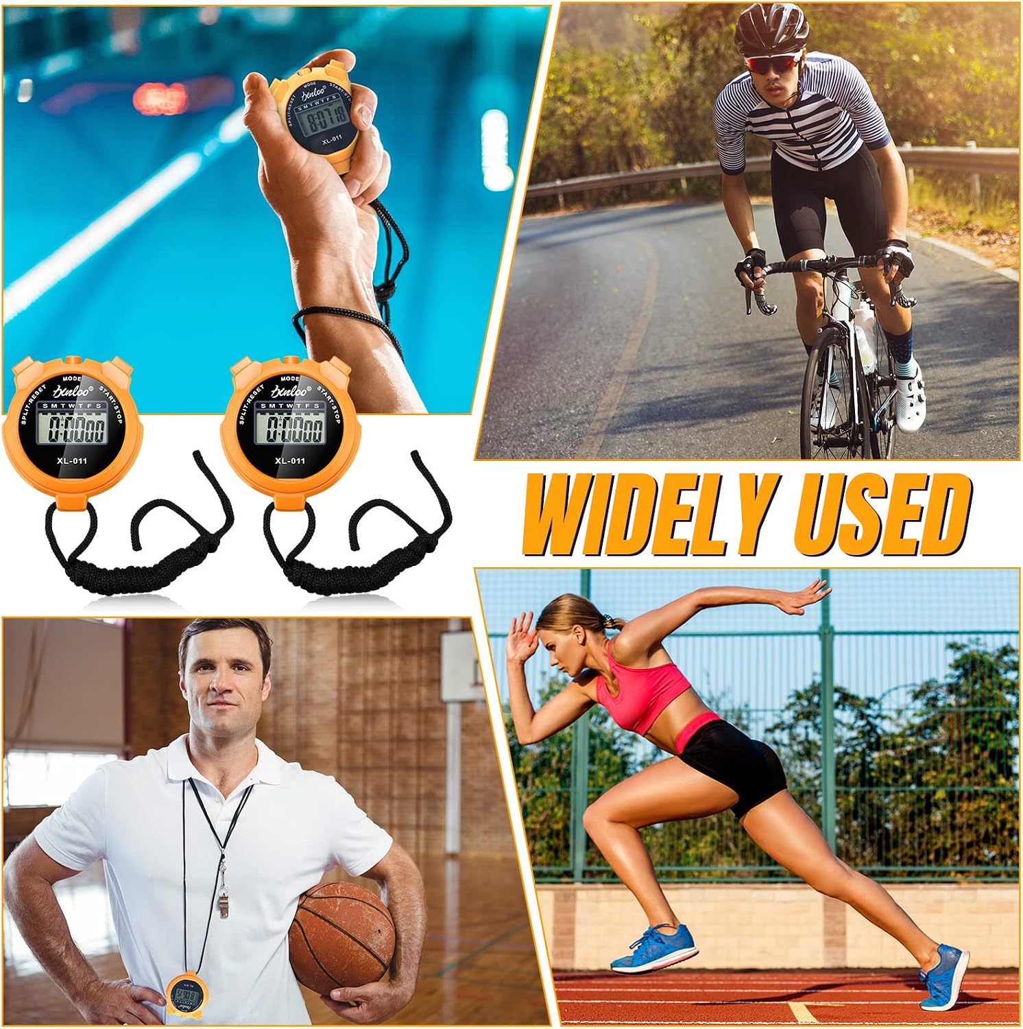 TOODOO 12 Pack Multi Function Digital Stopwatch Timer Bulk Sports Stopwatch with Lanyard Plastic Display Waterproof Date Time Alarm Timer for Coaches Fitness Referees