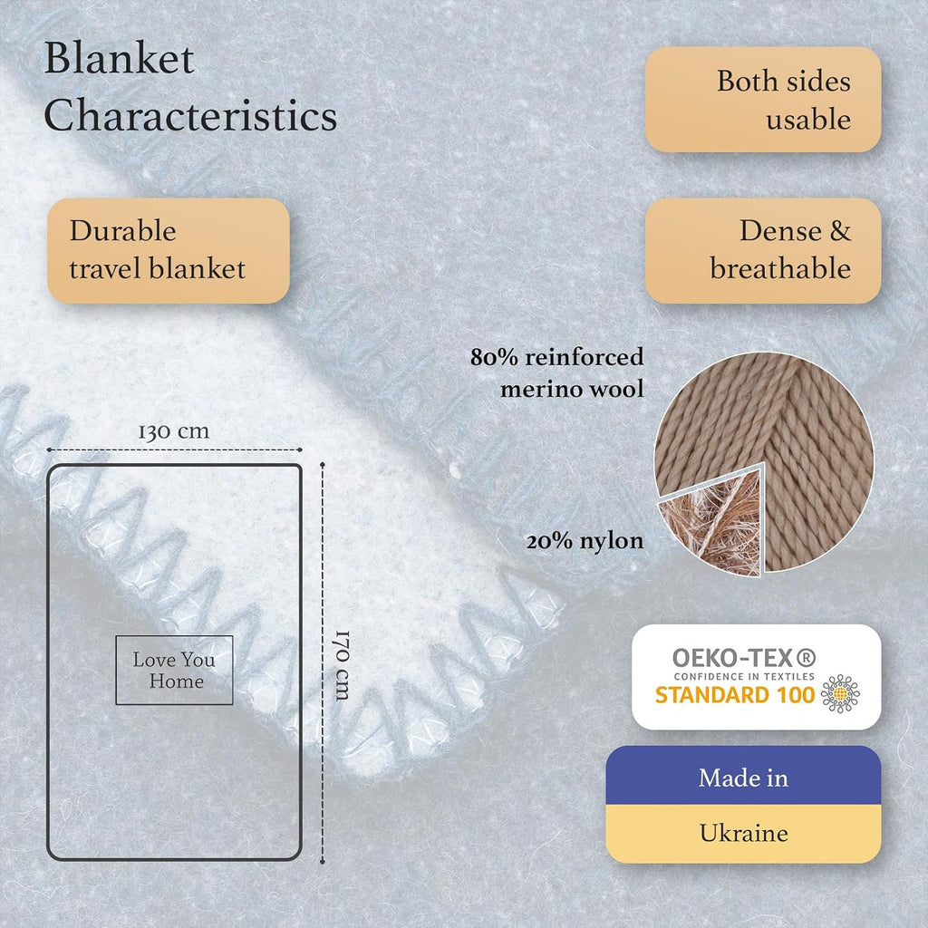 Merino Wool Outdoor Blanket, Travel & Camping Reversible Throw, 51 x 67 in