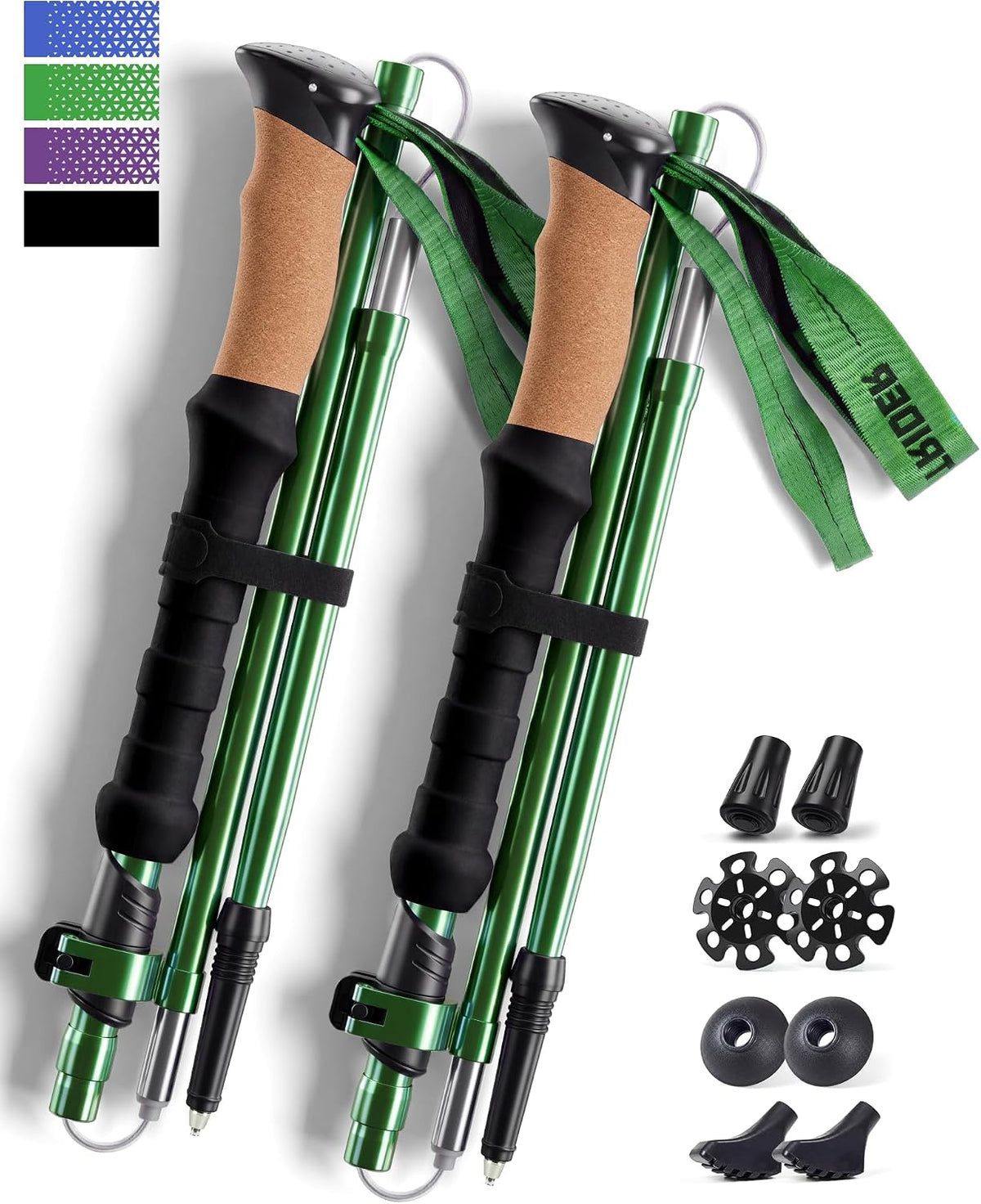 Trekking Poles for Hiking - Collapsible Lightweight 7075 Aluminum Hiking Poles (9.5 oz), Cork Grip Tri-Fold Walking Sticks for Seniors, Men & Women, Adjustable 43-53" (Set of 2)