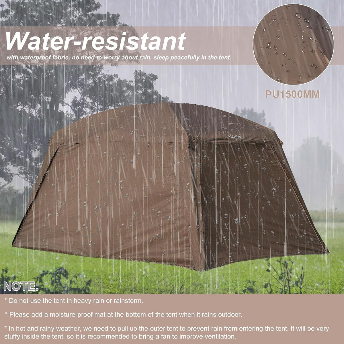 Vidalido 4-6 Person Camping Tent with 3 Door 2 Room Waterproof