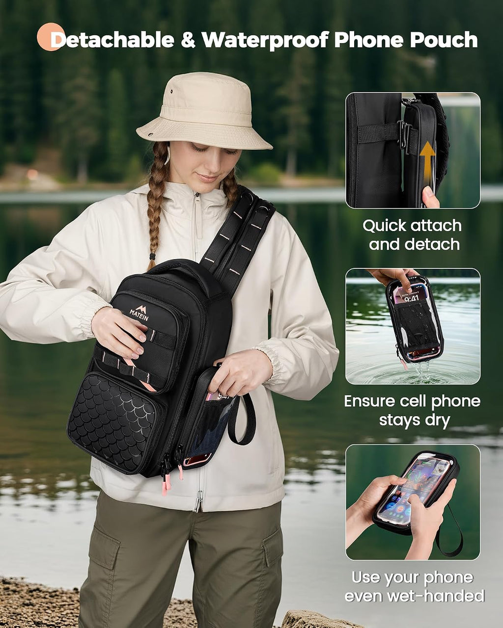 MATEIN Fishing Sling Bag with Phone Pouch, 3600 Tackle Box Backpack