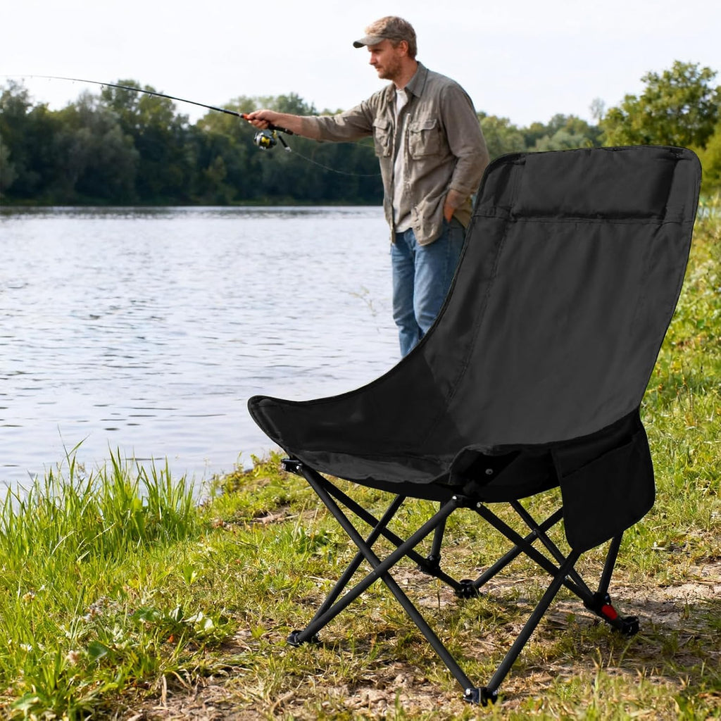 Camping Chairs for Adults, Beach Chairs for Adults, Lawn Chairs with Adjustable Backrest Suitable for Patio/Fishing/Beach/Camp, Includes A Storage Bag (Black)