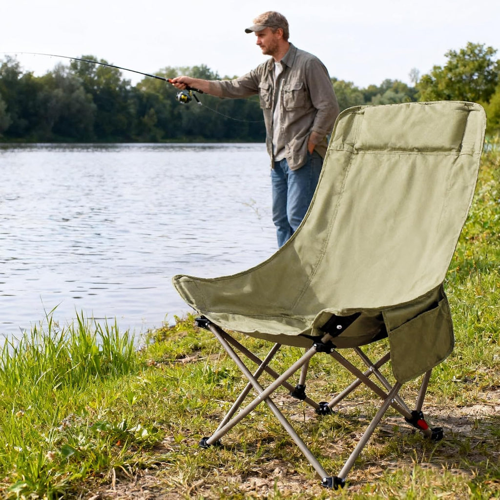 Camping Chairs for Adults, Beach Chairs for Adults, Lawn Chairs with Adjustable Backrest Suitable for Patio/Fishing/Beach/Camp, Includes A Storage Bag (Beige)