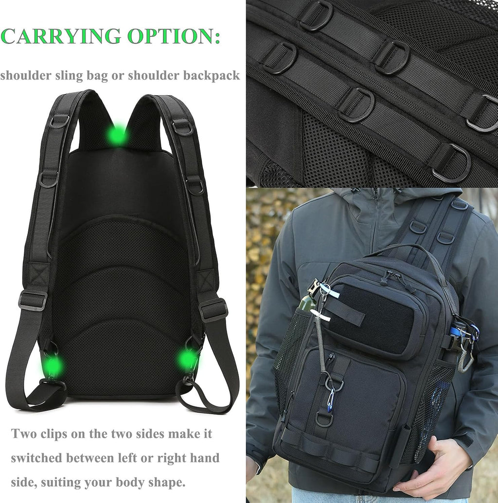 Fishing Backpack - Tackle Sling Bag- Fishing Gear Bags with Rod Holder and Fish Plier (Tan)