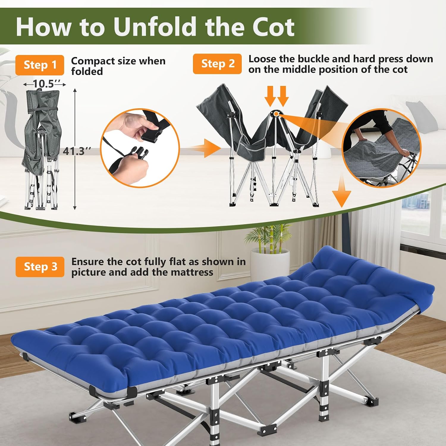 Slendor Folding Camping Cot with Mattress for Adults, 500lbs Portable Bed