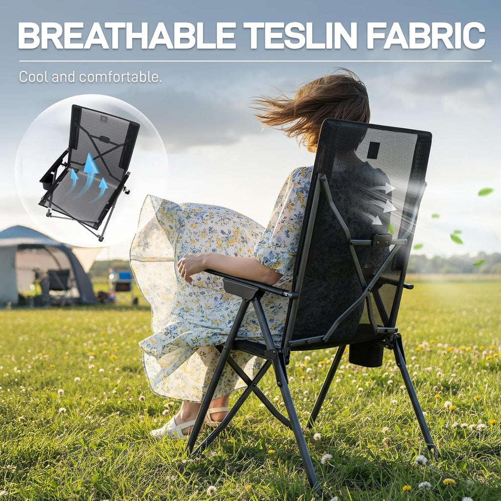 EVER ADVANCED Reclining Camping Chairs for Adult Supports 350lbs Mesh Black