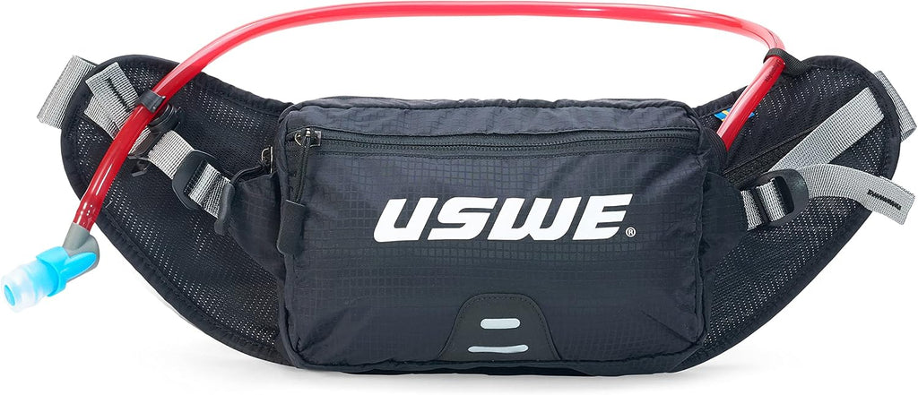 USWE Zulo Hydration Hip Pack - with Organizer and Side Pockets, Bounce Free Hip Belt (2L, Black)