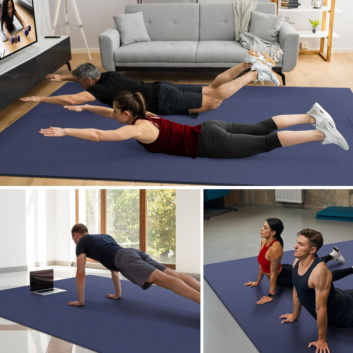 GymCope Large Exercise Mat for Home Workouts, 12x6/10x6/9x6/8x6/7x5/6x4 ft