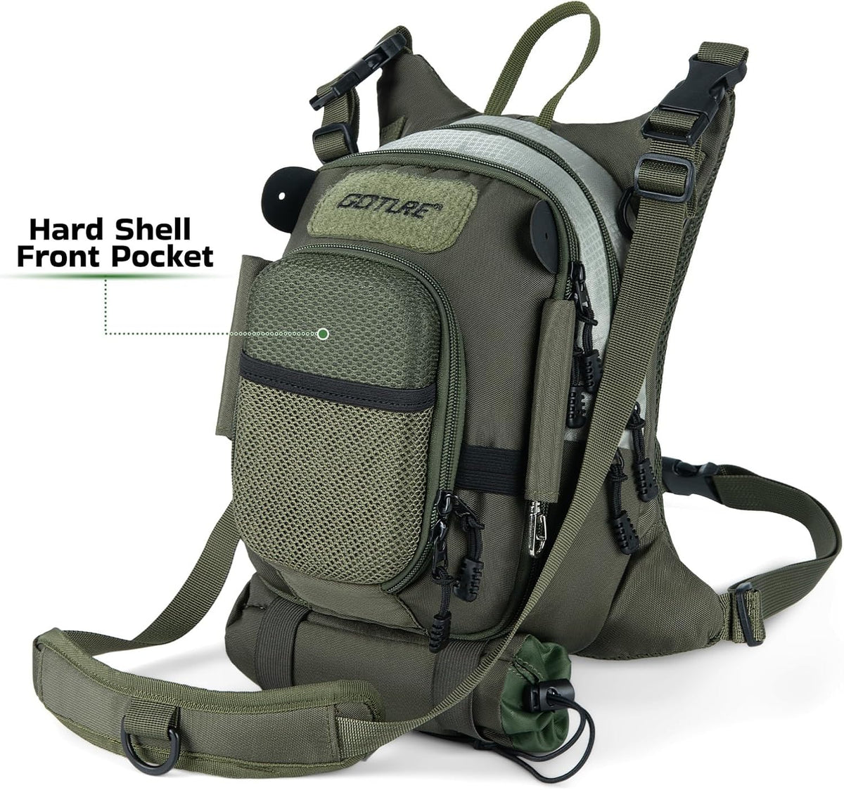 Goture Fly Fishing Chest Pack with Hard Shell Pocket & Water Bottle Holder