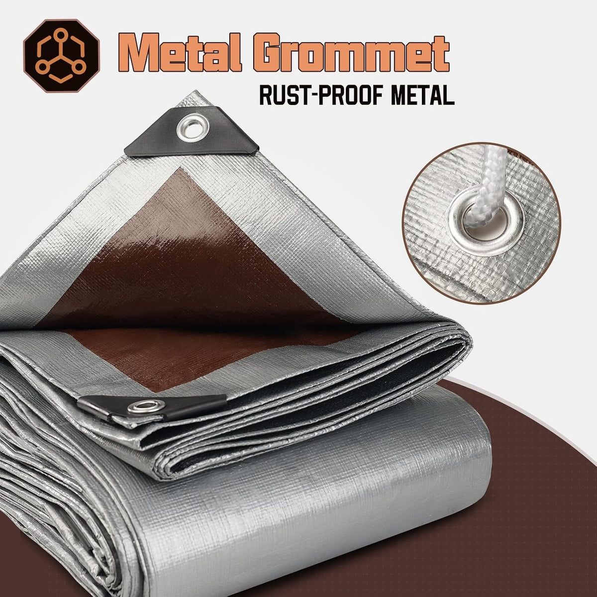 8 x 10 FT Waterproof Heavy Duty Tarp, 10 Mil Thick, Outdoor Furniture Covers, Plastic Insulated Tarpaulin for Camping Tent Roof Boat Patio Pool Cover, Large & Small Multi-Size Tarps, Silver/Brown