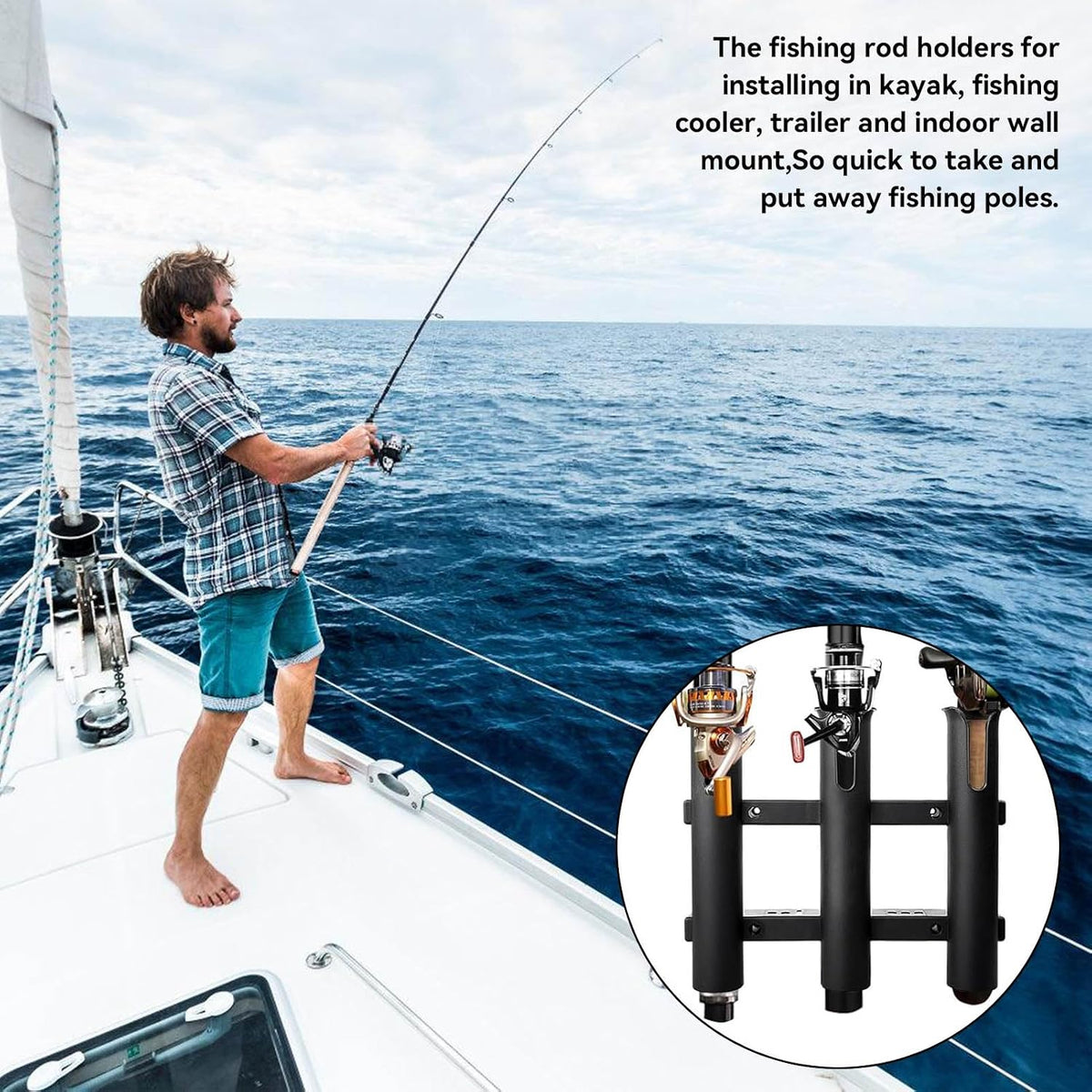 Fishing Rod Holder Bracket, Wall Mounted 3 Rod Rack Fishing Rod Holder for Boat Kayak Garage Storage or Truck