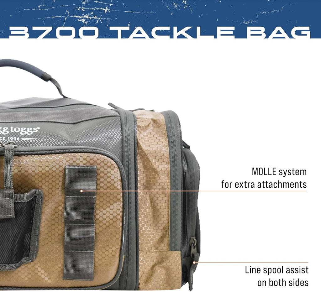 FROGG TOGGS Heavy Duty Fishing Tackle Duffle Bag, Includes Bait Trays, Solid Brown Elements, 3700