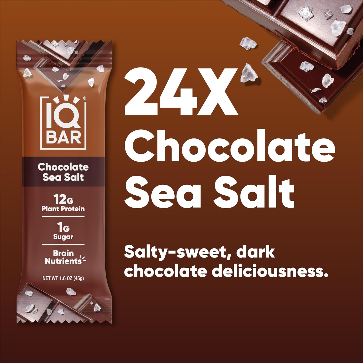 IQBAR Clean Protein Bars, Low Sugar Keto, Chocolate Sea Salt 24-Count