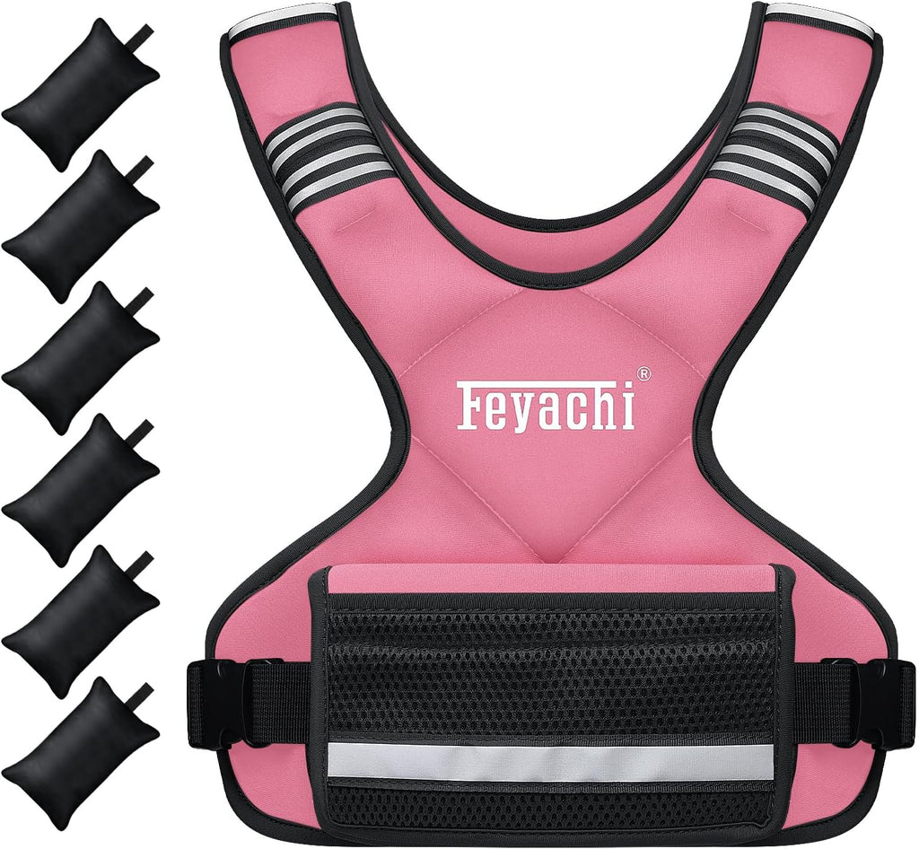 Feyachi Adjustable Weighted Vest, 3-32lb Vest with 6 Ironsand weights
