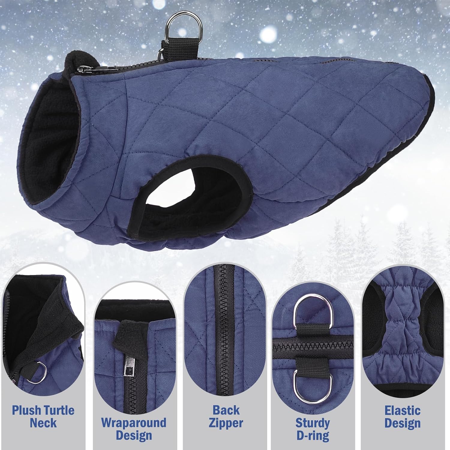 SCENEREAL Winter Dog Vest Coat with Built-in Harness