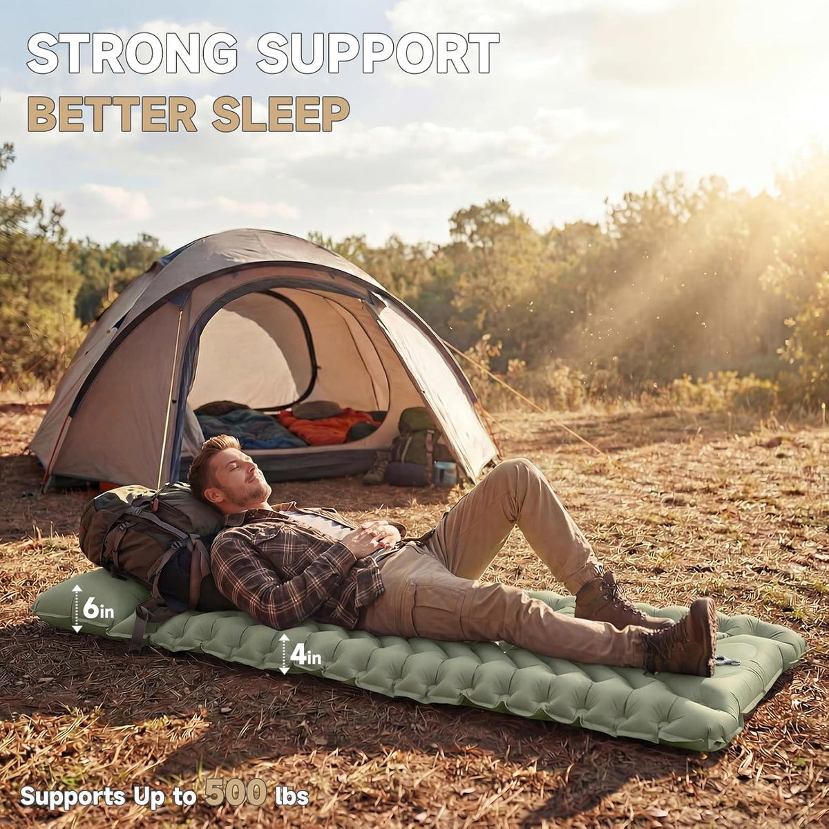 Ultralight Camping Sleeping Pad with Pillow & Built-in Foot Pump