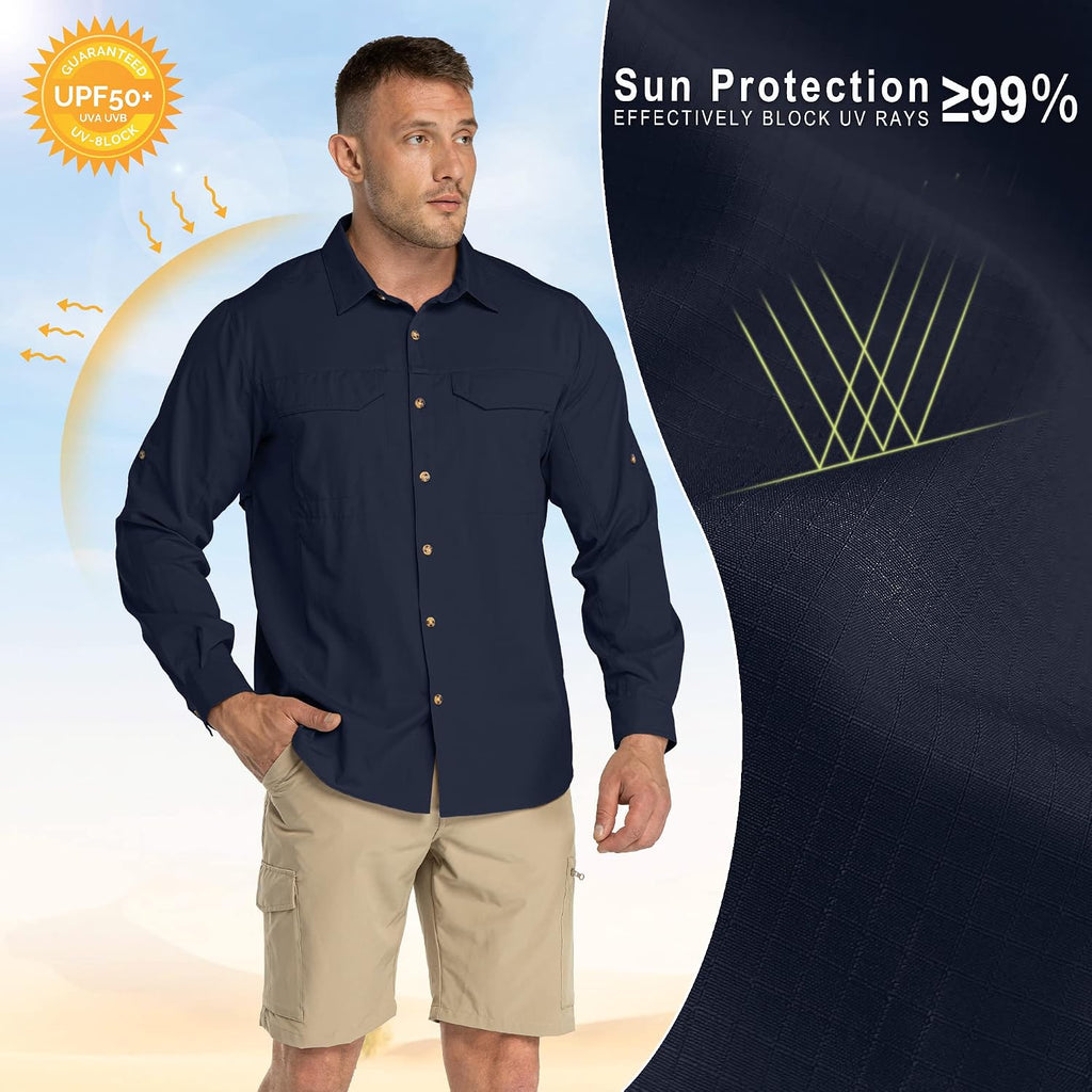 33,000ft Men's Long Sleeve Hiking Shirts Lightweight Quick Dry Sun Protection UV UPF 50 Fishing Shirt Outdoor Safari Travel