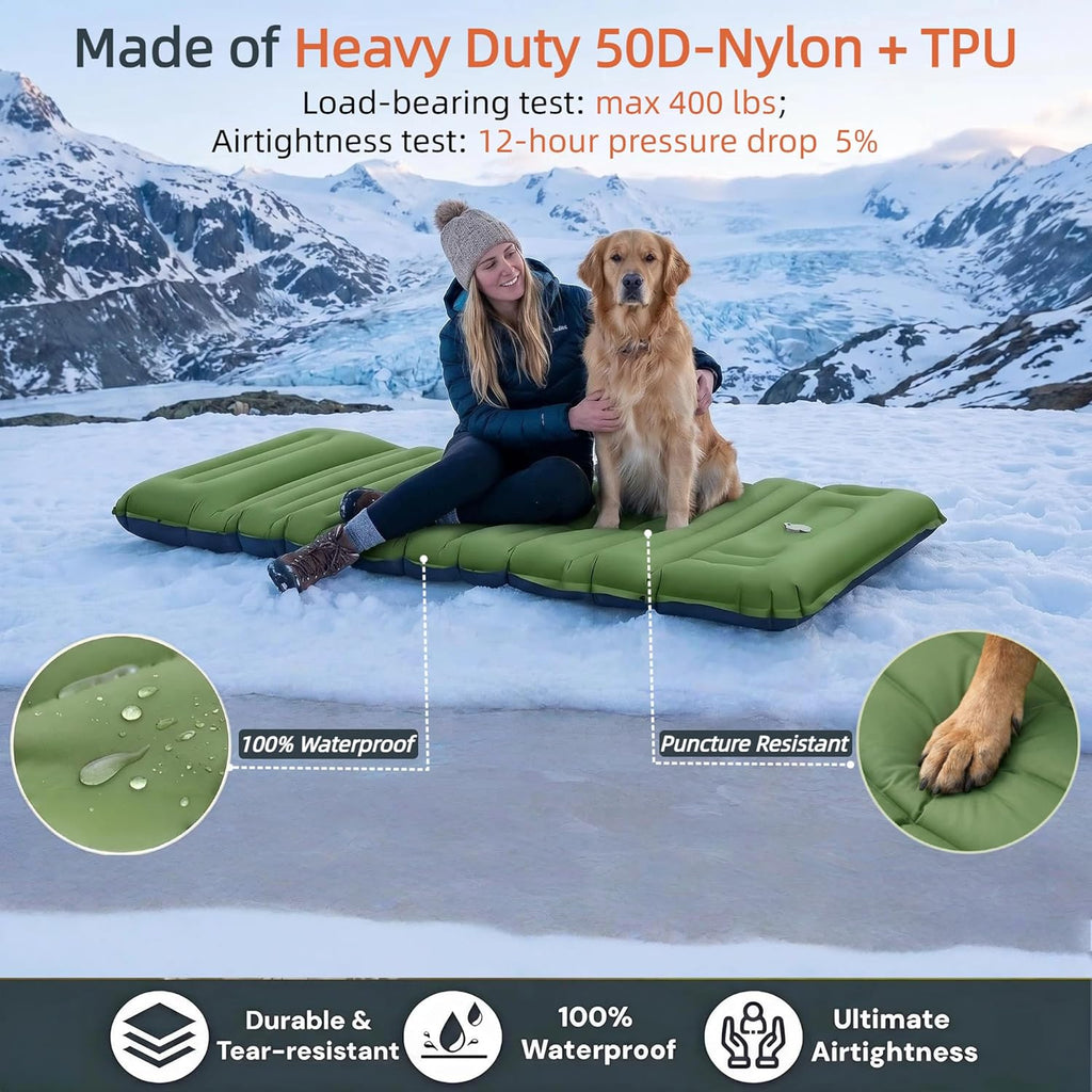 4" Thick Camping Sleeping Pad, R4.0 Compact Air Mattress for Tent