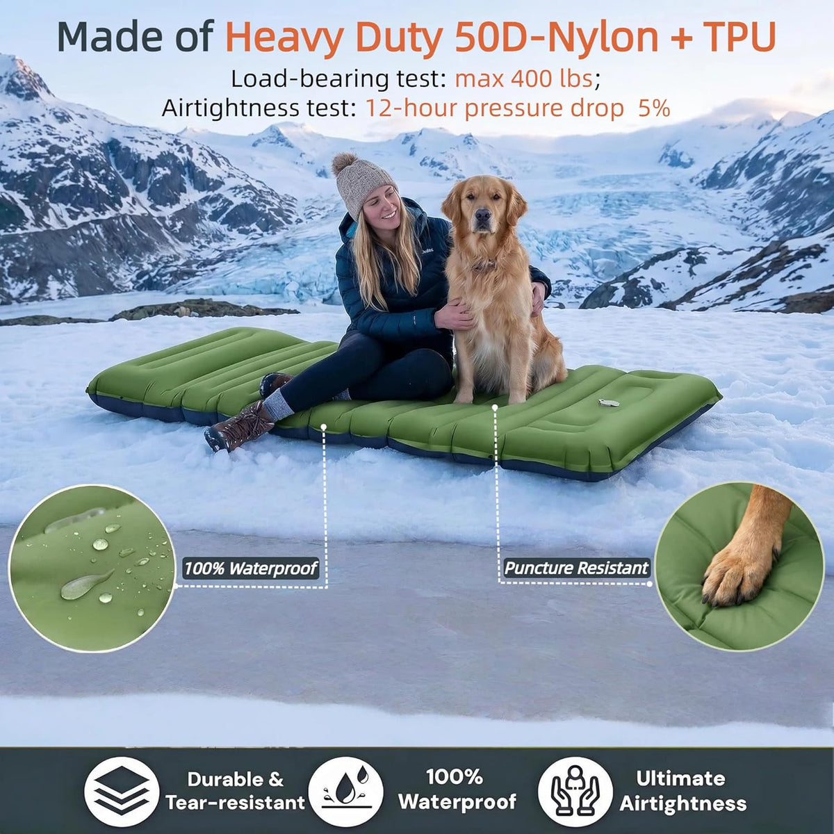 4" Thick Camping Sleeping Pad, R4.0 Compact Air Mattress for Tent