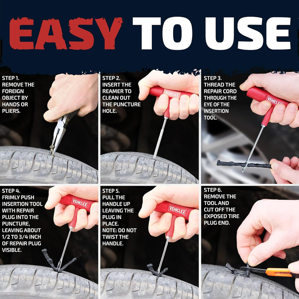 Vehiclex Tubeless Tire Repair Kit with Aluminum T Handle Tools