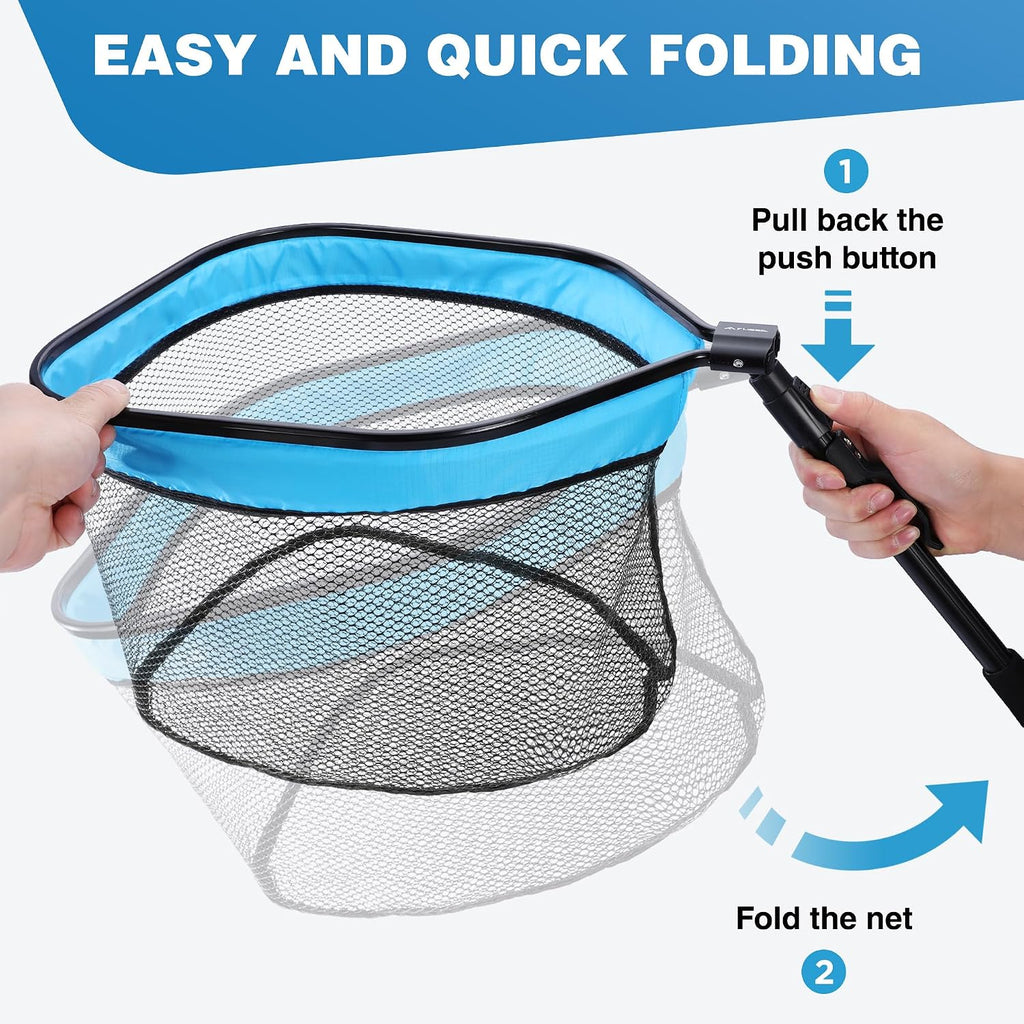 FLISSA Floating Fishing Net, Folding Fish Net for Portablity and Storage, Durable Landing Net for Salmon, Catfish, Bass, Trout Fishing, Great for Fly Fishing, Kayak or Boat Fishing