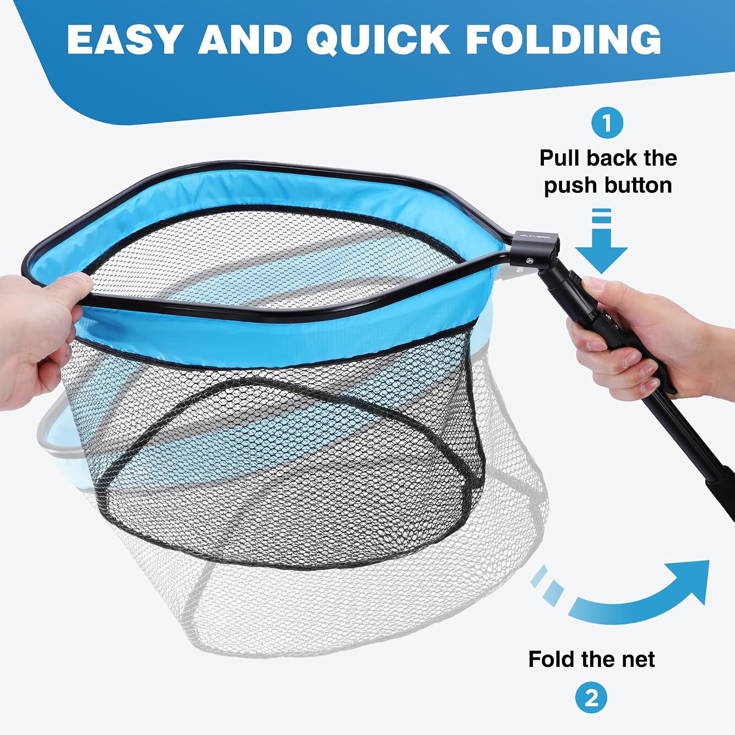 FLISSA Floating Fishing Net, Folding Fish Net for Portablity and Storage, Durable Landing Net for Salmon, Catfish, Bass, Trout Fishing, Great for Fly Fishing, Kayak or Boat Fishing