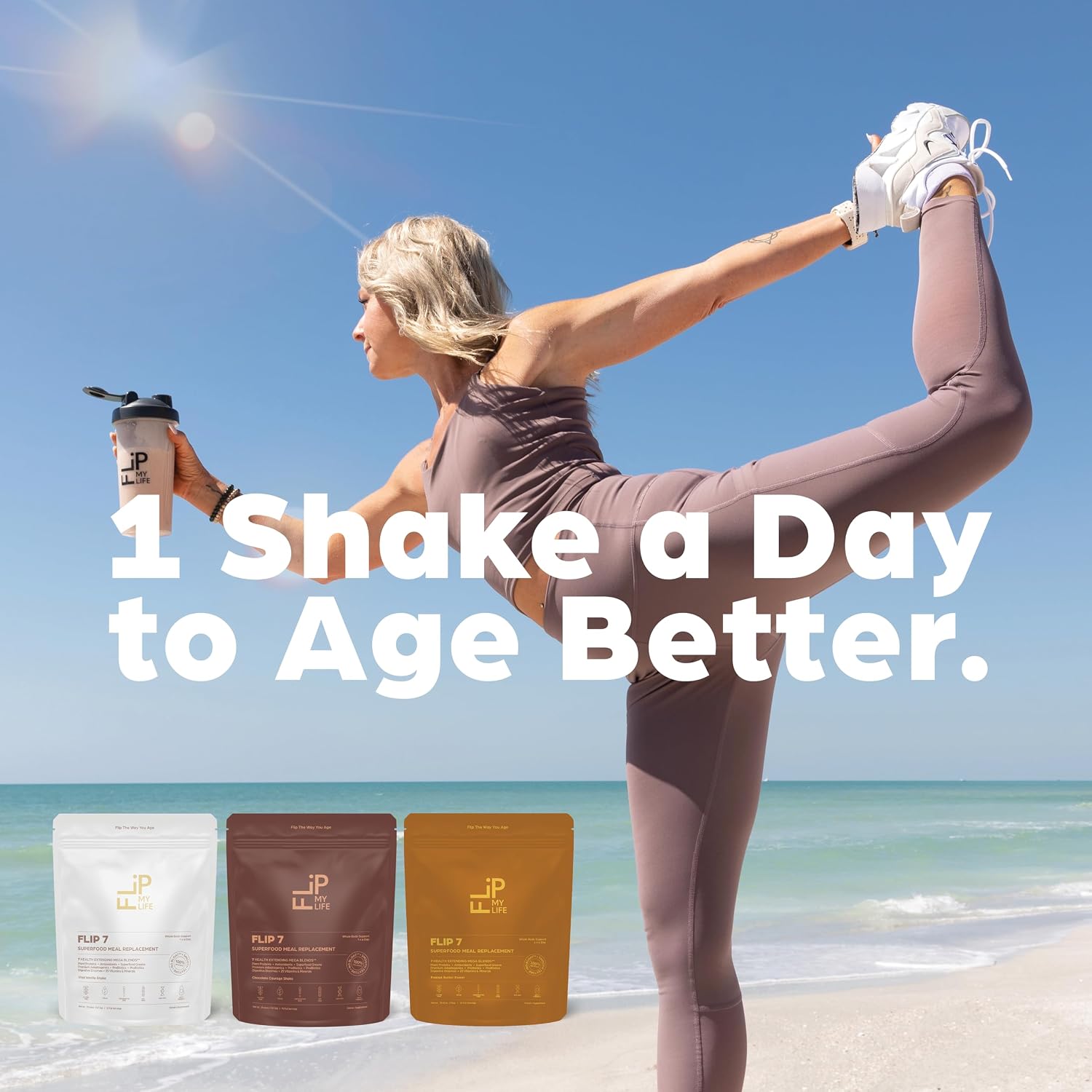 Flip My Life, Flip 7 Natural SuperFood, Plant-Based Protein, Complete Meal Replacement to Support Healthy Gut, 7 Mega Nutrient Rich Blends all in one to AGE BETTER - Chocolate
