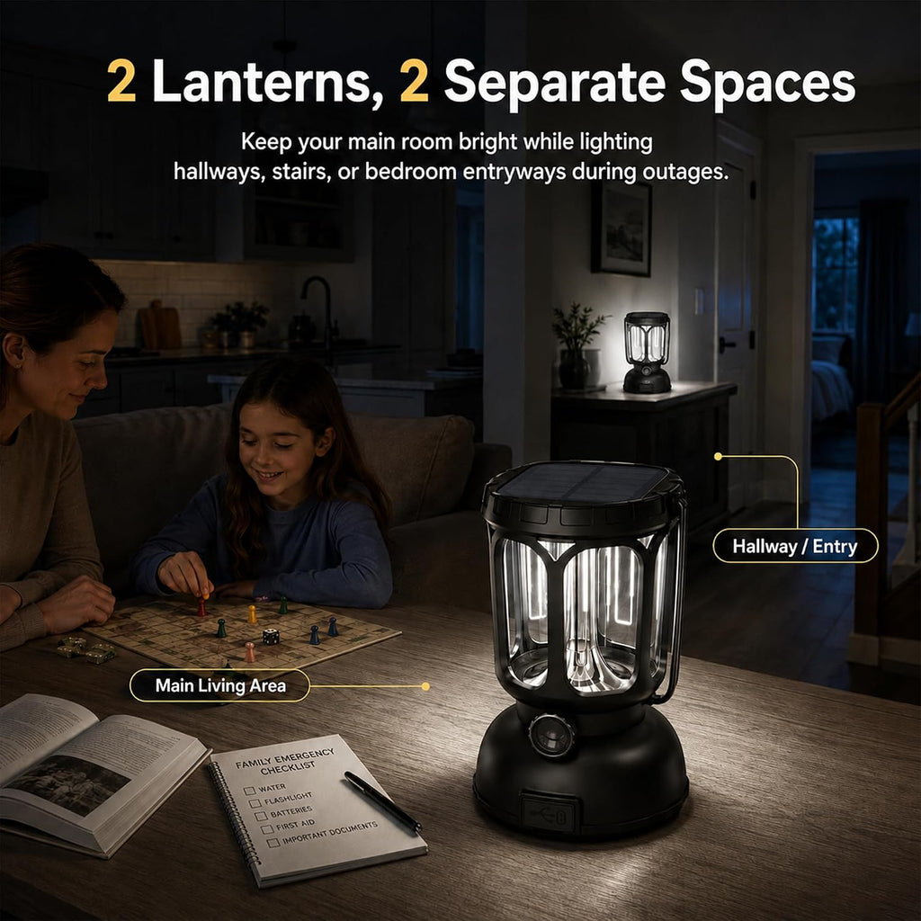 Raynic Camping Lanterns 2 Pack, USB-C & Solar Rechargeable, Long Last