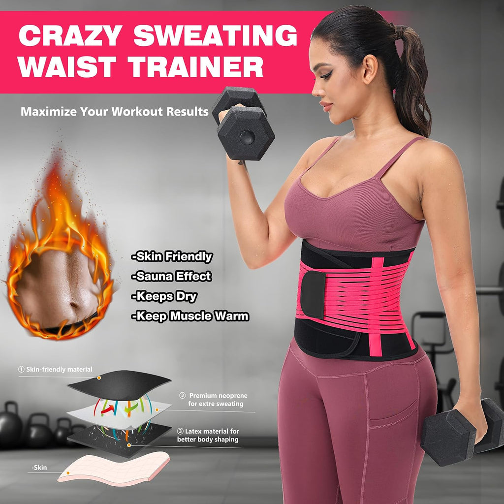 KOOCHY Waist Trainer For Women Men,Adjustable Sweat Band Tummy Control Belt,Waist Trimmer for Weight Loss Workout Fitness Gym