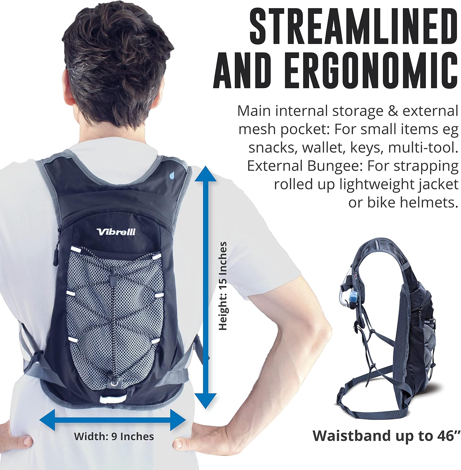 VibrelliVibrelli Hydration Backpack & 2L Hydration Bladder - High Flow Bite Valve - Hydration Pack for Cycling, Running, Hiking