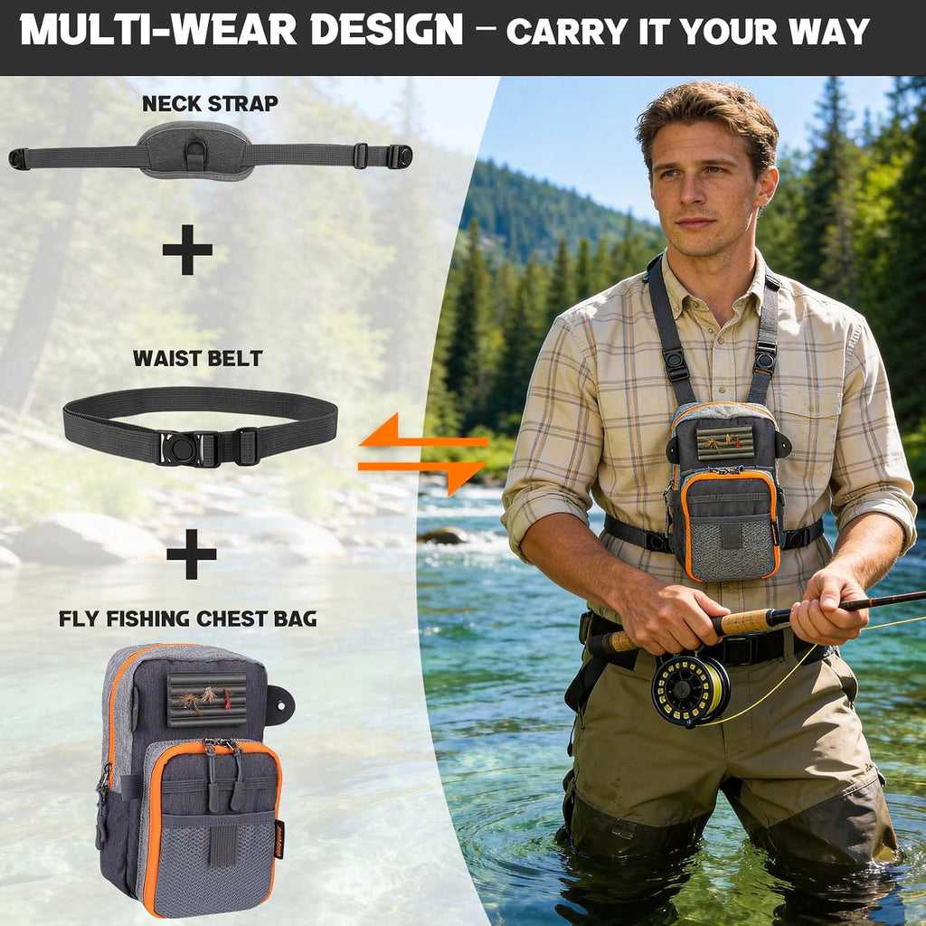 QulayQualy Fly Fishing Bag Chest Pack with WorkStation