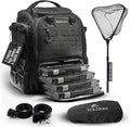 Waterproof Fishing Backpack with Tackle Boxes, Rod Holder & Foldable Net - 40L Fishing Tackle Bag with Trays Included, Extra Storage Gear and Equipment, Rain Cover, Fisherman Gift for Men