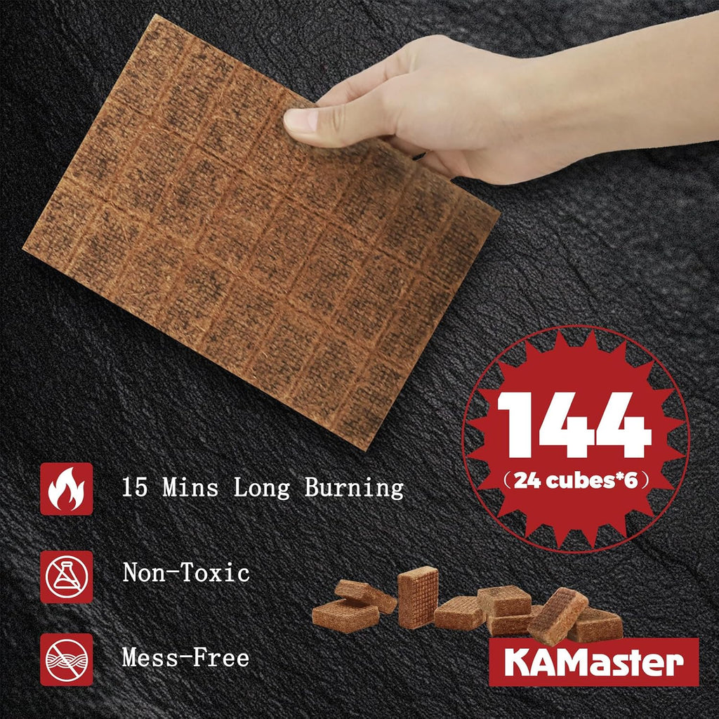 144 Pack Fire Starter Cubes|Fiber Blocks,35 Minutes Long Burning All Weather Firelighters,Waterproof & Windproof for Grill,BBQ,Fire Pit,Camping,Survival,Natural Wood Firelighters(Easy Ignite)