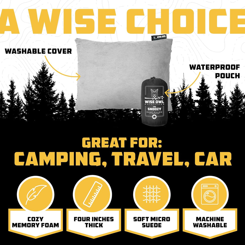 Wise Owl Outfitters Camping Pillow – Memory Foam Travel Pillow for Airplane Sleeping, Hiking, Backpacking & Outdoor Use - Small & Portable for Adults, Car, Camp & Tent