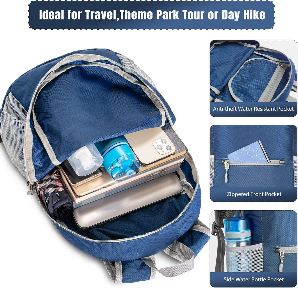ZOMAKE Lightweight Packable Backpack, Foldable Small Travel Day Pack | 10/15/20L Water Resistant Hiking Backpacks for Women Men, Multiple Pockets, Breathable Shoulder Strap, Everyday Carry