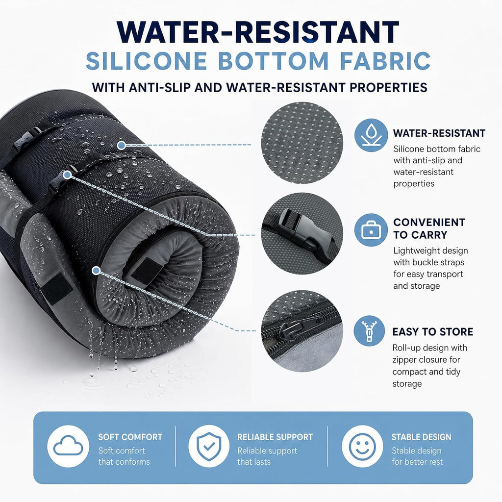 3 Inch Memory Foam Camping Mattress Pad, Non-Slip Roll Up Bed for Tent, Car