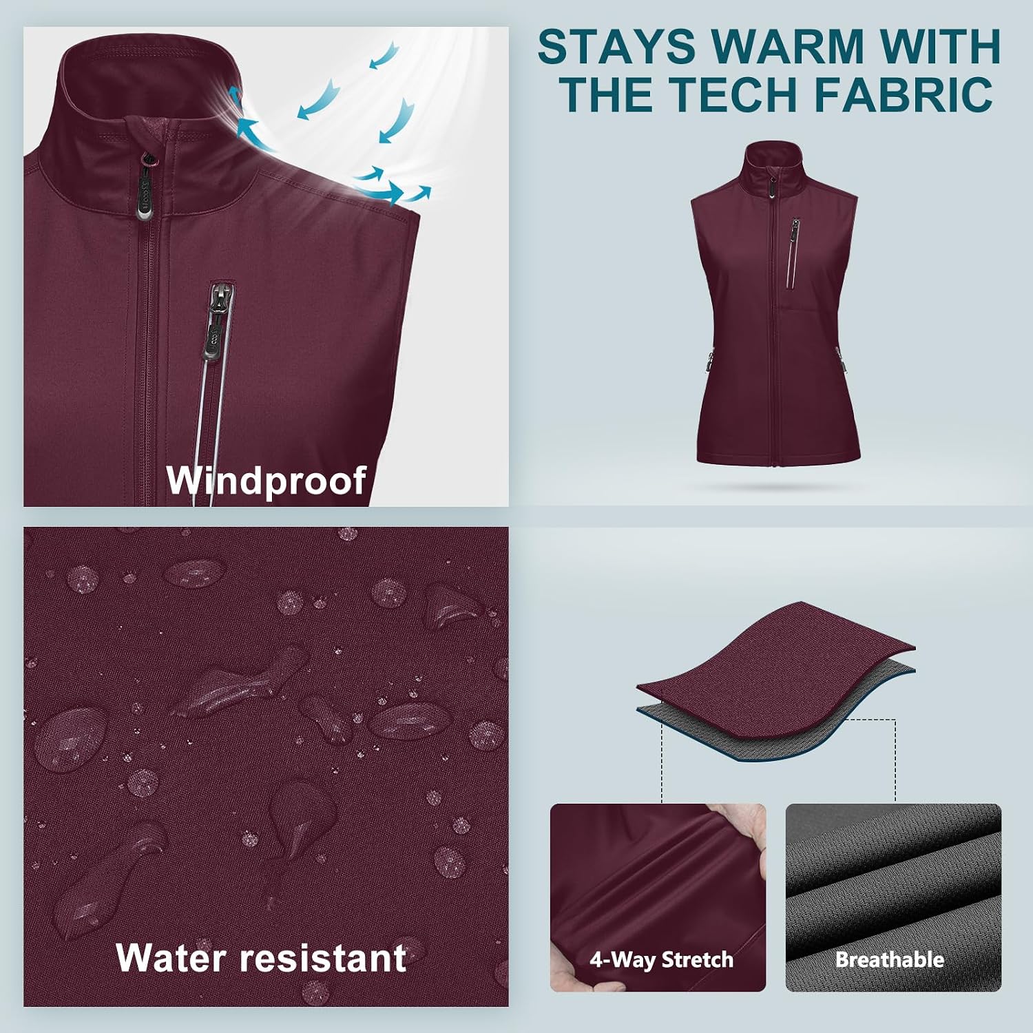 33,000ft Women's Lightweight Running Vest with 6 Pockets for Travel Golf