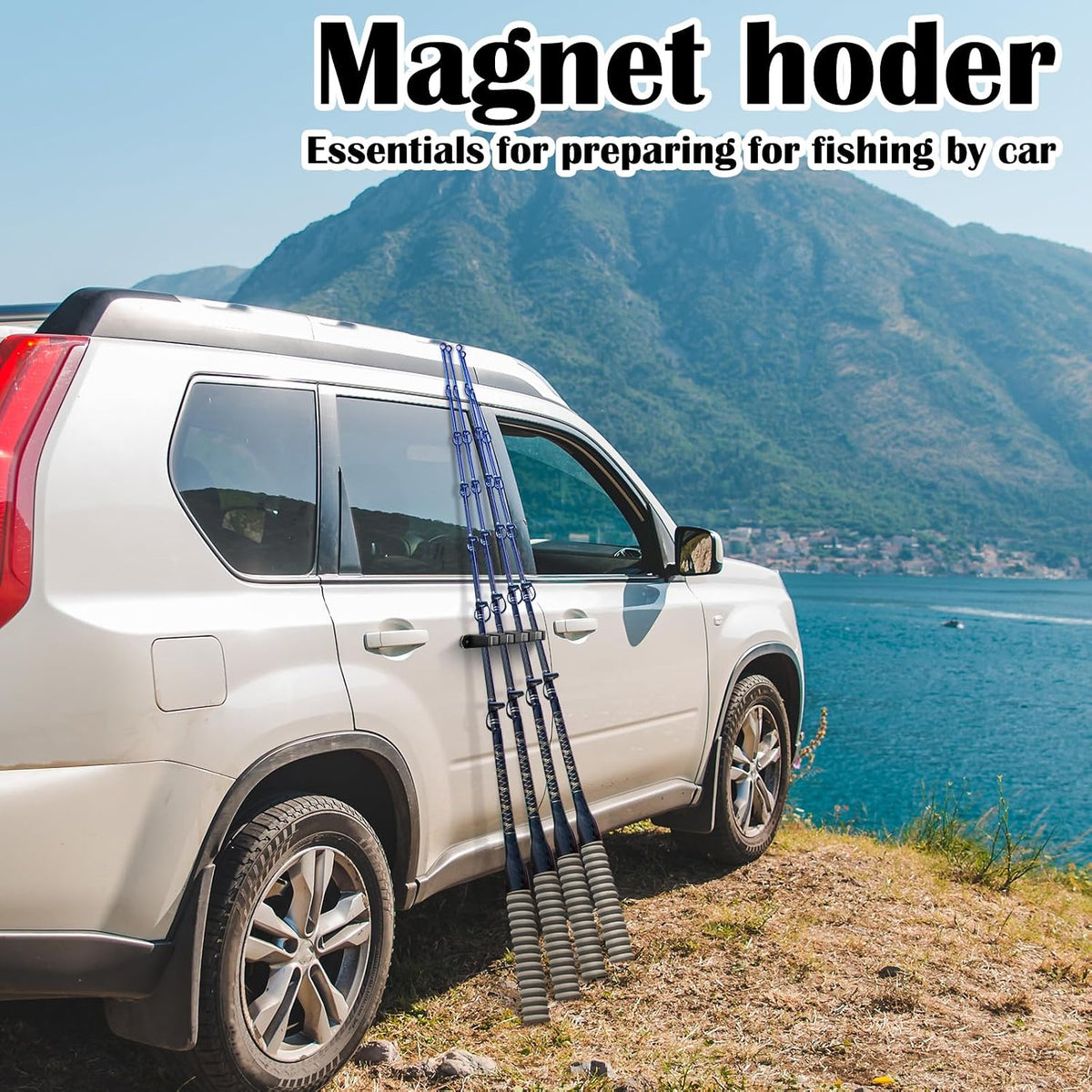 Seenelling 2 Pcs Magnetic Fishing Rod Holder for Car Fishing Pole Rack Vertical Rod Storage Holders for Truck Bed Boat Wall Garage Door