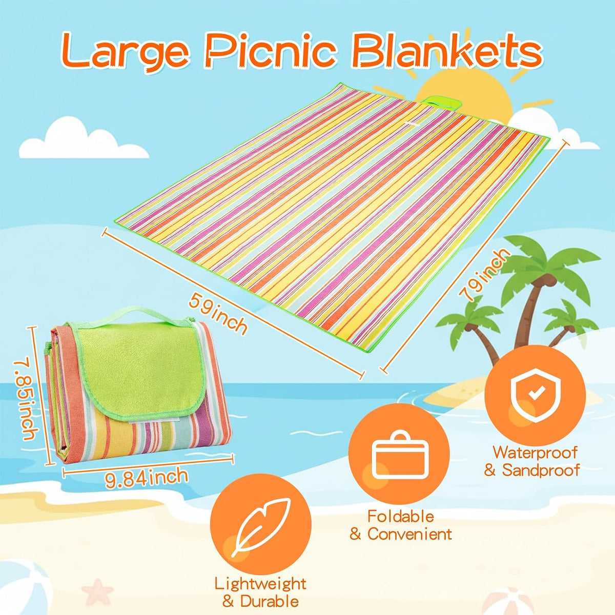 Shellwei 6 Pcs Picnic Blankets Waterproof Sandproof, 80 x 60 Inch