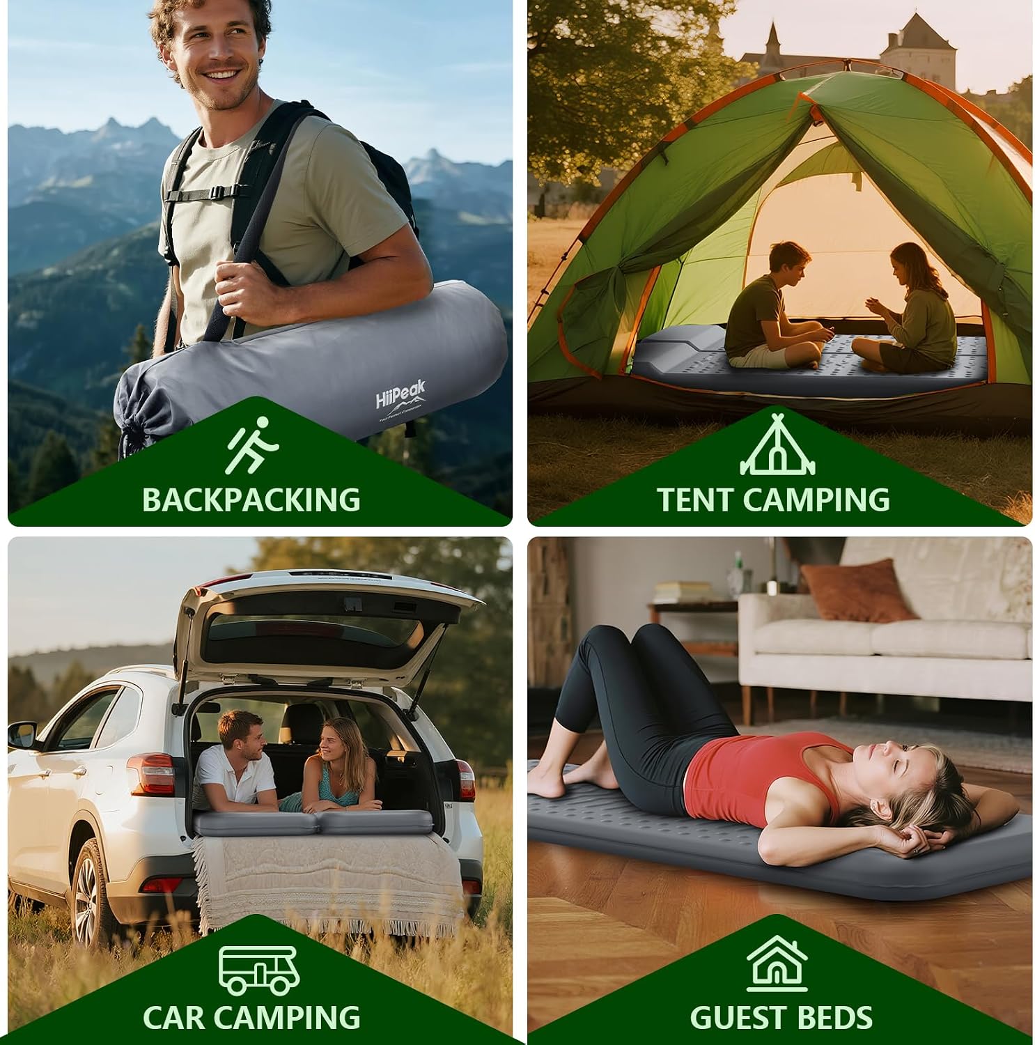 HiiPeak Memory Sleeping Pad, Compact 3" Thick Foam Sleeping Mats with Pillow, 9.5 R-Value Insulated Camping Mattress Pad, Easy Inflate & Deflate, Inflatable Sleep Mat for Backpacking Hiking Car Tent