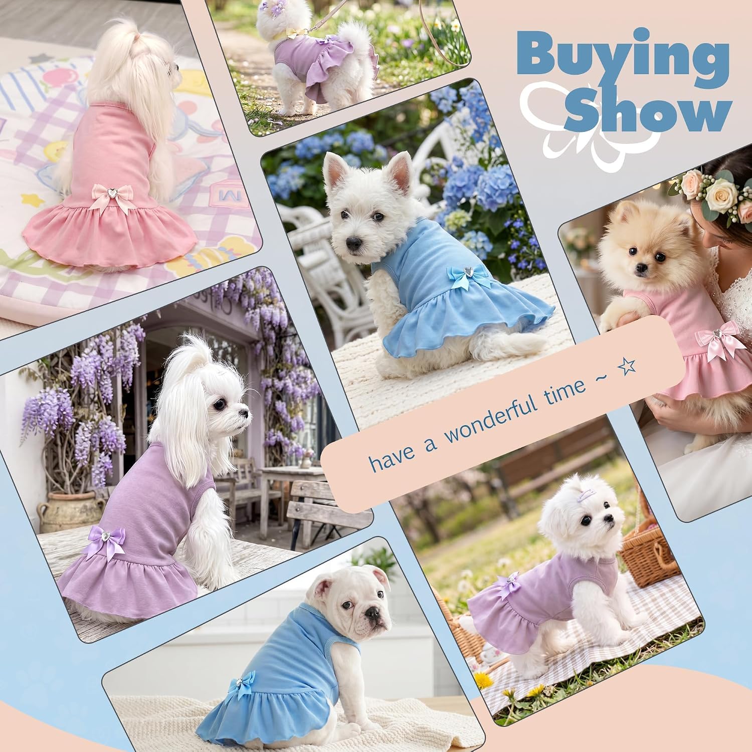 WOYYHO Small Dog Dress with Bowknot, Cute Sleeveless Puppy Princess Dress