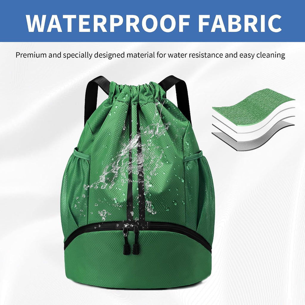 JELUTAR Drawstring Backpack Gym Bag with Shoes Pocket, Dark Green