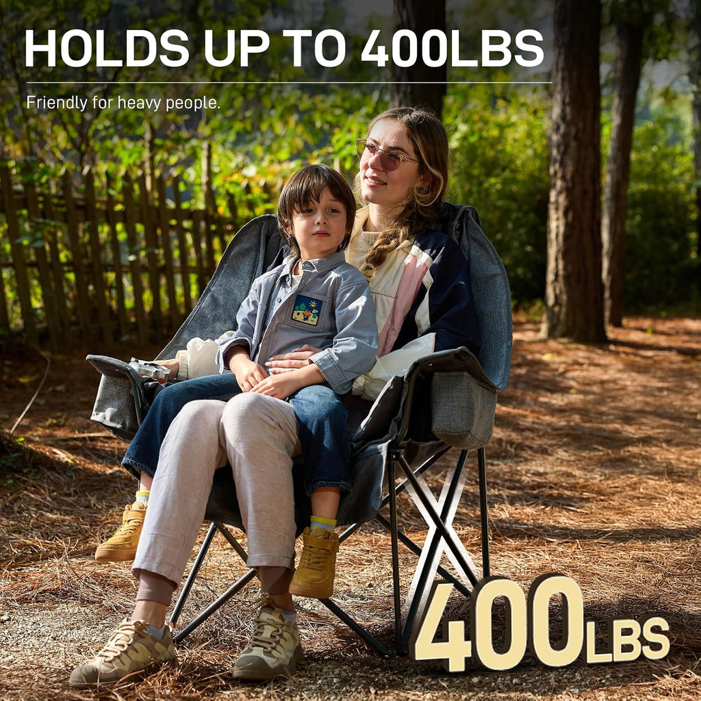 EVER ADVANCED XL Camping Chair with Detachable Cushion Supports 400LBS Grey