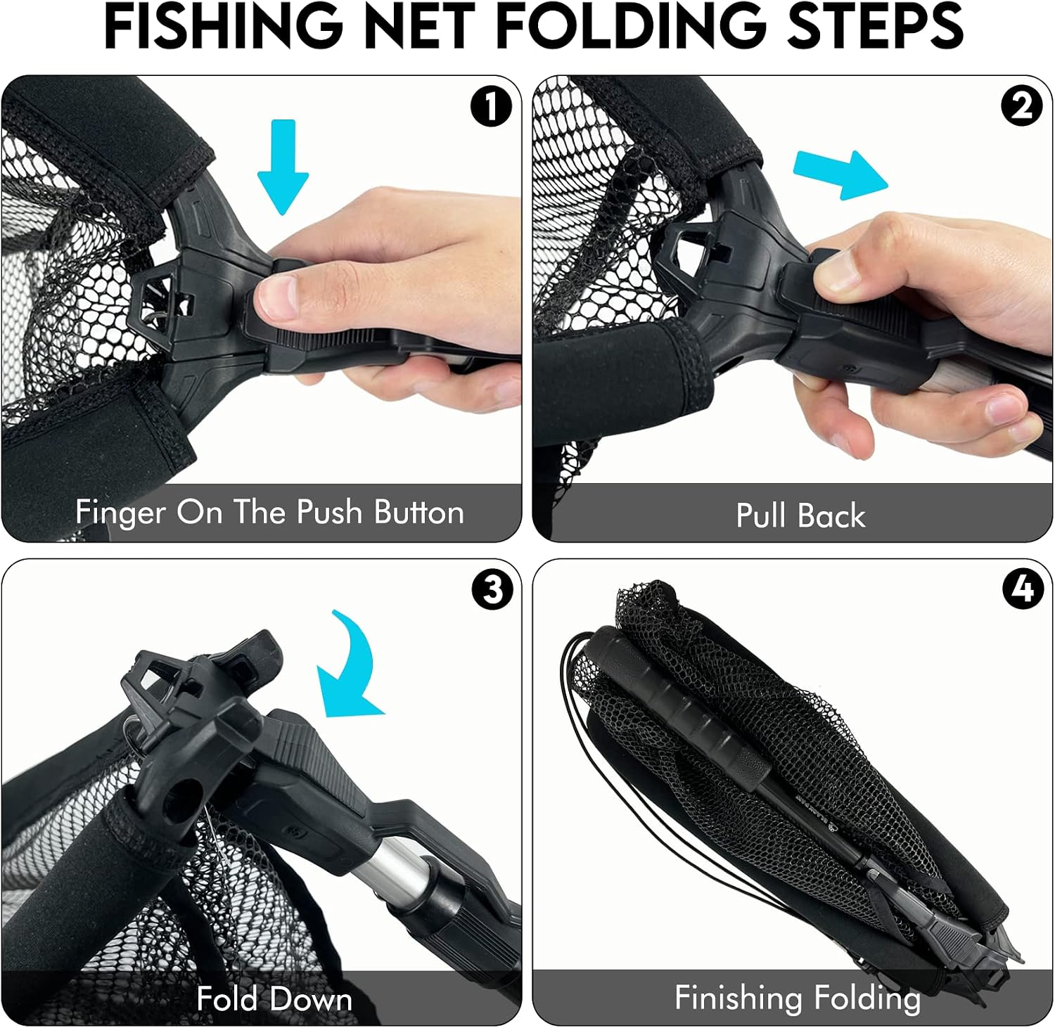 Black Paw Floating Fishing Net Foldable Telescopic Fish Landing Net with Built in Length Scale Rubber Coated for Kayak, Fly, Trout